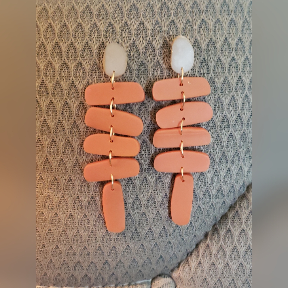 Statement Orange Ladder Dangle Earrings - image 1